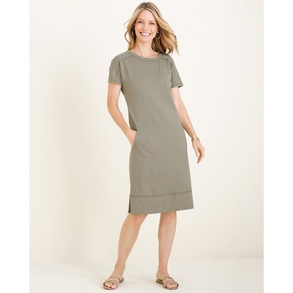 Chicos Zenergy Sage Green Lace-Up Back Dress Pockets Tunic Size 2 (US 12/14) - Picture 6 of 7